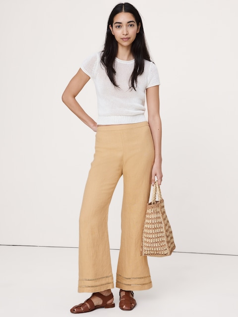 PANTALON ÉVASÉ LONGUEUR CHEVILLE À TAILLE MI-BASSE EN LIN