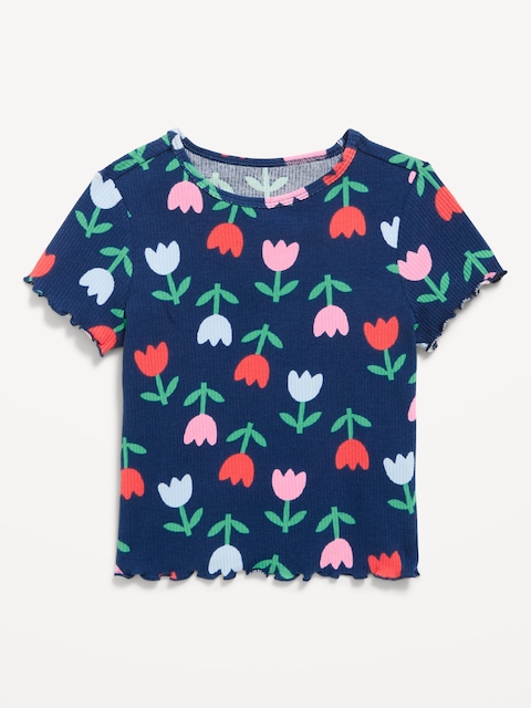 T-SHIRT À MANCHES COURTES À BORDURE ONDULÉE À MOTIF POUR TOUTE-PETITE FILLE