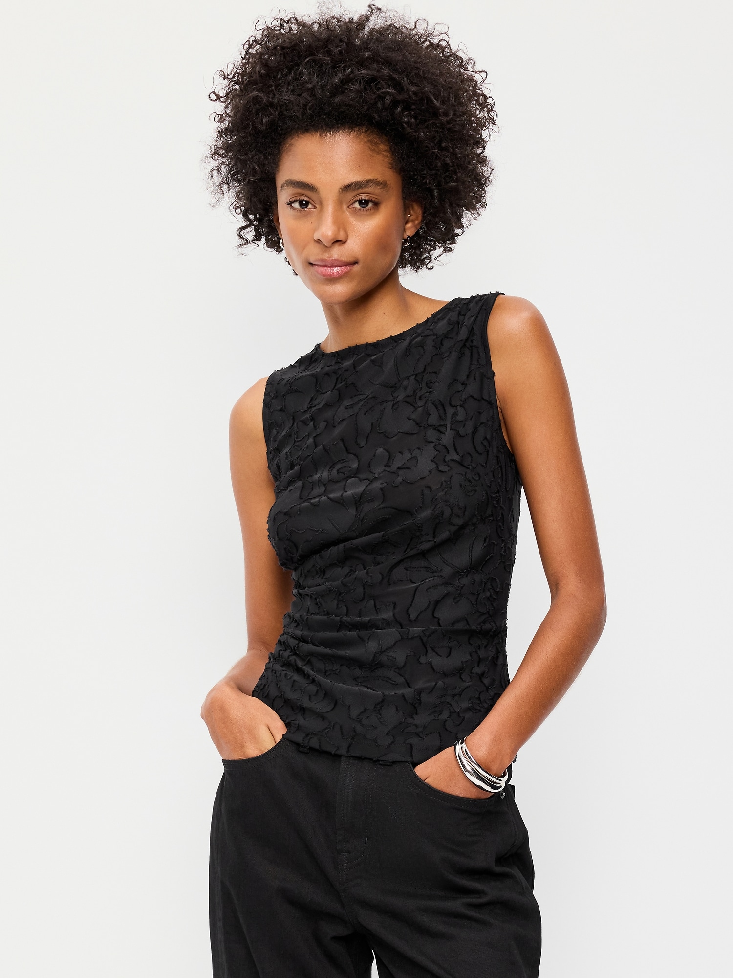 Jacquard Side-Drape Top
