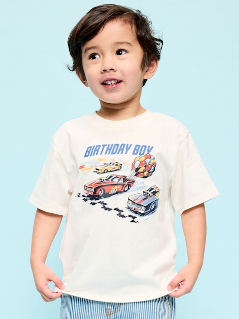 Oversized Short-Sleeve Birthday Graphic T-Shirt for Toddler Boys