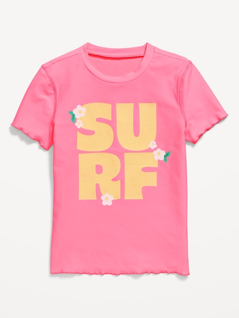 Short-Sleeve Graphic Rashguard Swim Top for Girls