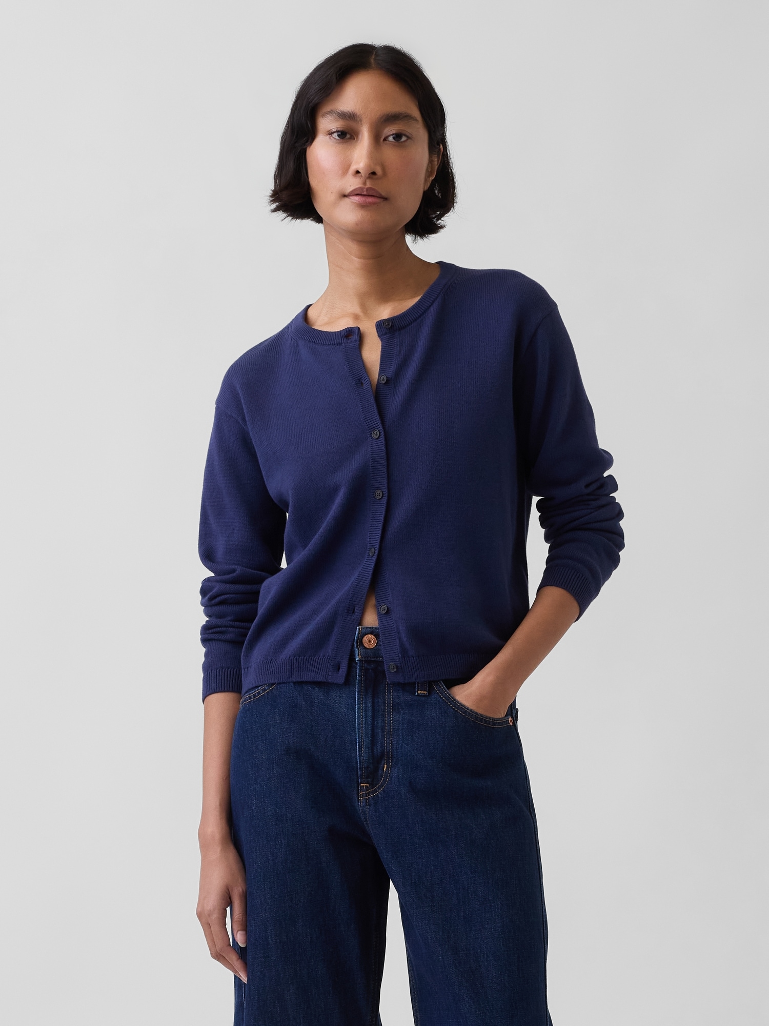 100% Cotton Relaxed Crop Cardigan Sweater