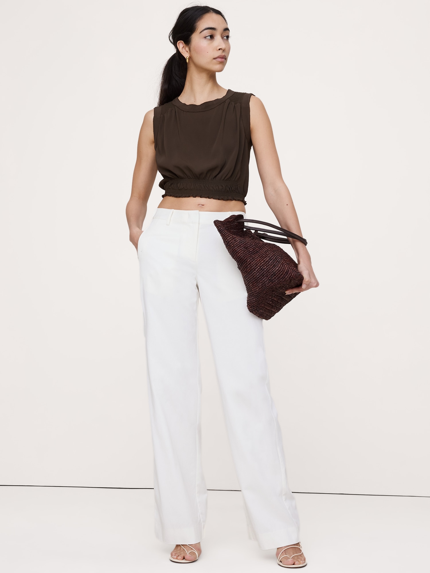 CAMISOLE COURTE EN CRÊPE GEORGETTE À SMOCKS