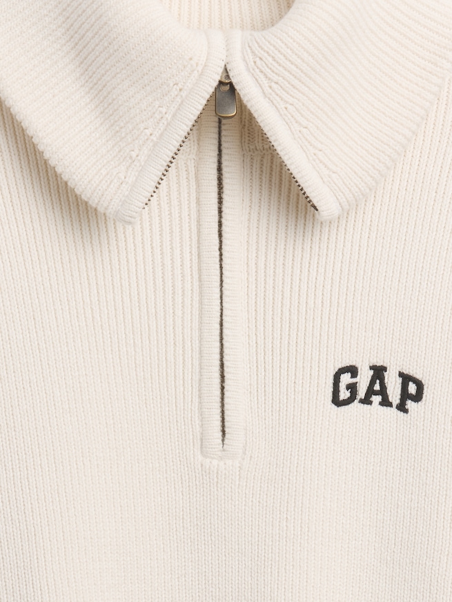 リラックスフィット GAPロゴ ハーフジップ プルオーバー クロップドセーター-4