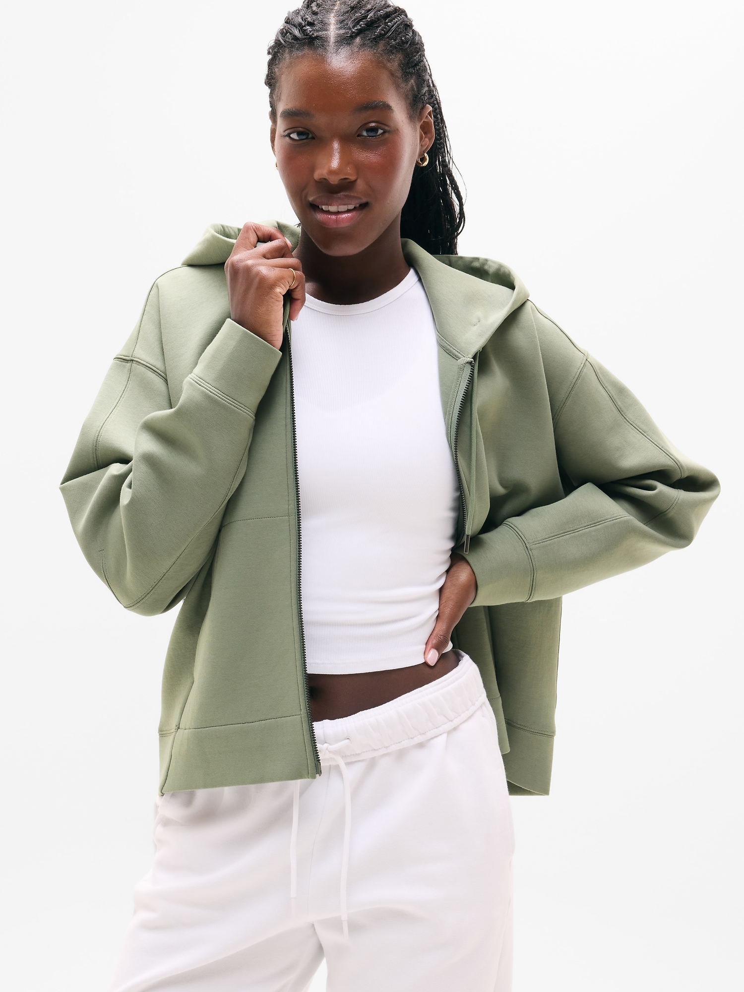 在庫僅少】 Fleece Green M Womens Dress Sweater Athleta オリーブ