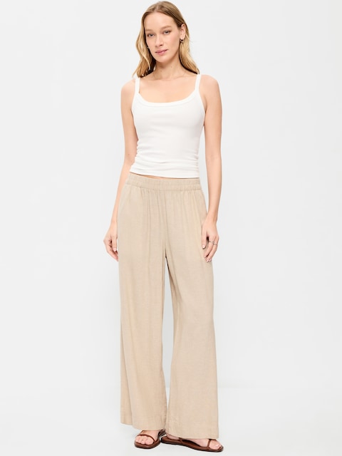 High-Waisted Linen-Blend Wide-Leg Pants