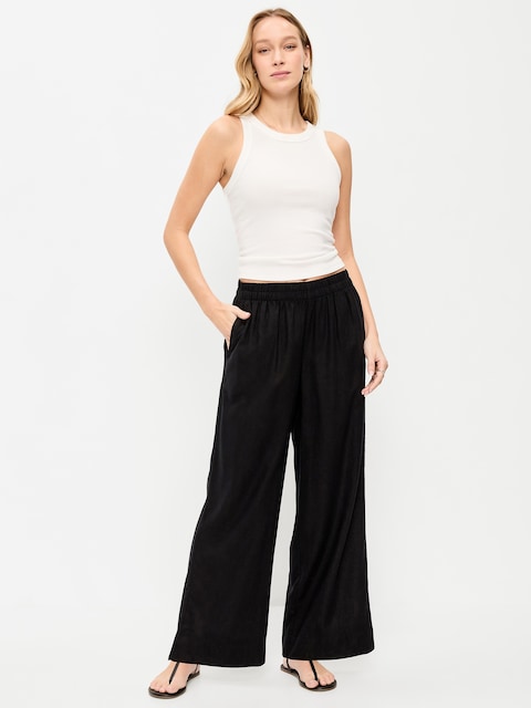 PANTALON À JAMBE ULTRA-LARGE EN MÉLANGE DE LIN TAILLE HAUTE