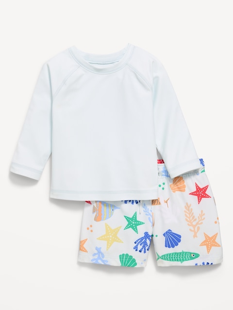 Long-Sleeve Rashguard Swim Top and Trunks Set for Baby