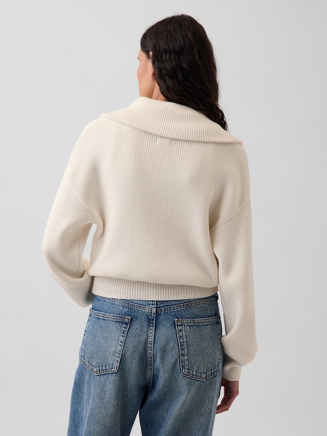 リラックスフィット GAPロゴ ハーフジップ プルオーバー クロップドセーター-2