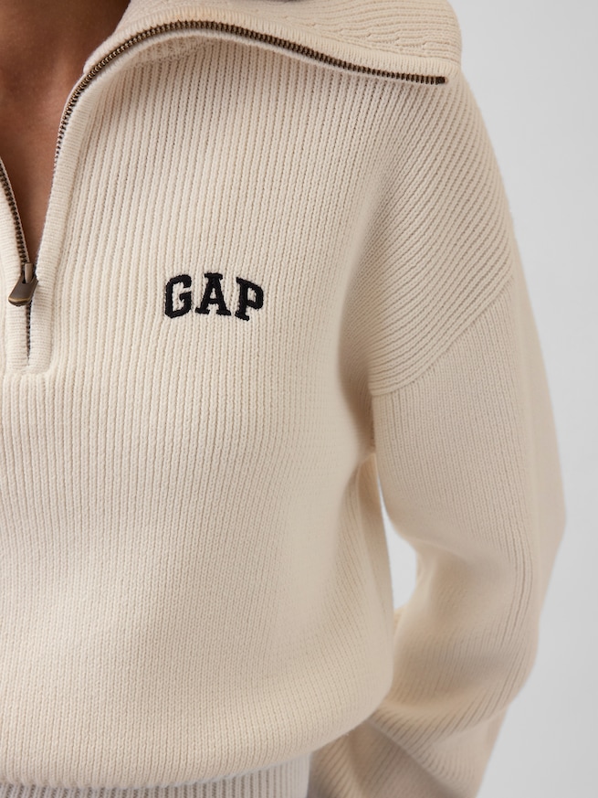 リラックスフィット GAPロゴ ハーフジップ プルオーバー クロップドセーター-3