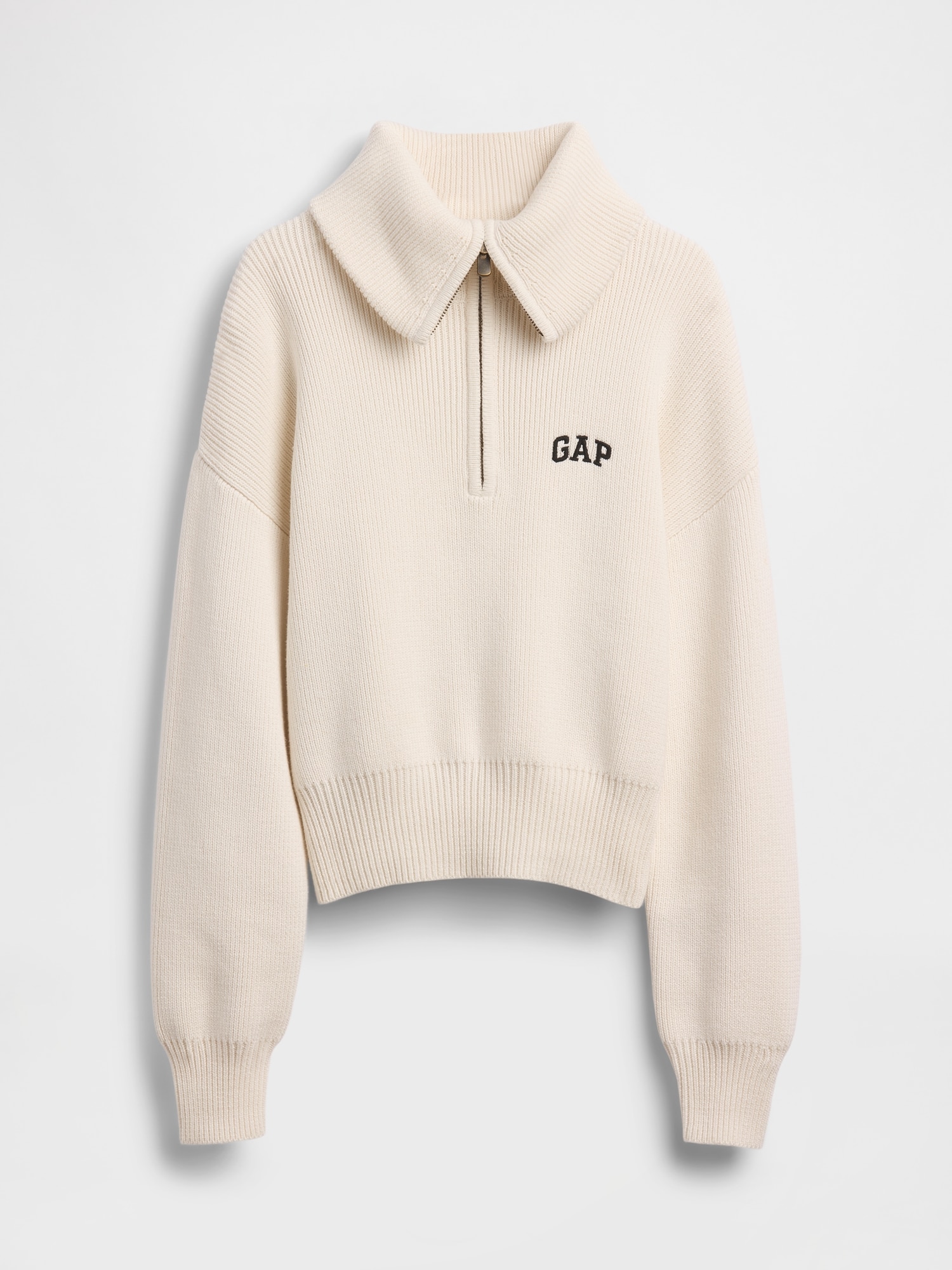 リラックスフィット GAPロゴ ハーフジップ プルオーバー クロップドセーター-5