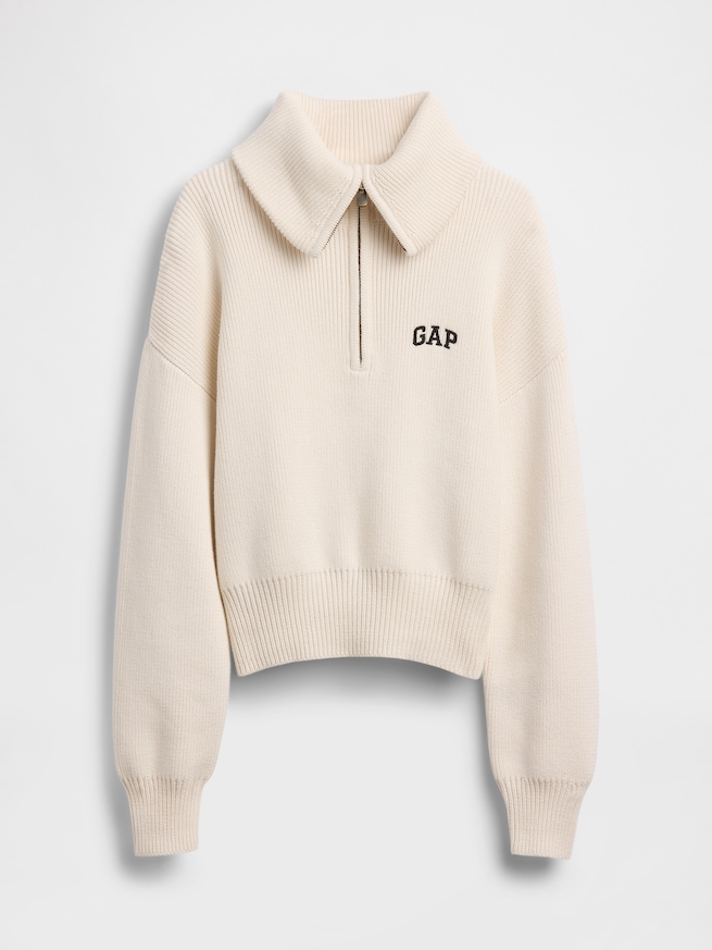 リラックスフィット GAPロゴ ハーフジップ プルオーバー クロップドセーター-5