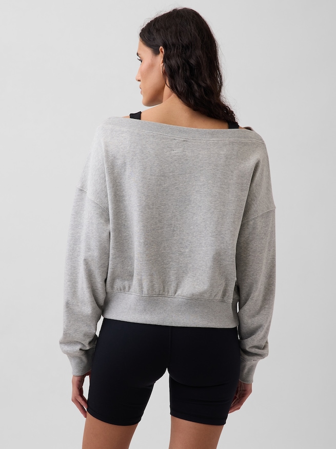 ヴィンテージソフト フレンチテリー オーバーサイズ オープンネックライン クロップド スウェットシャツ-2