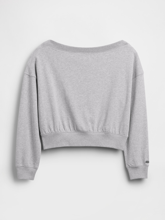 ヴィンテージソフト フレンチテリー オーバーサイズ オープンネックライン クロップド スウェットシャツ-4