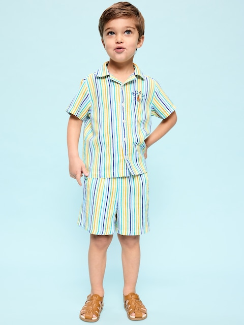 Textured Embroidered Shirt and Shorts Set for Toddler Boys