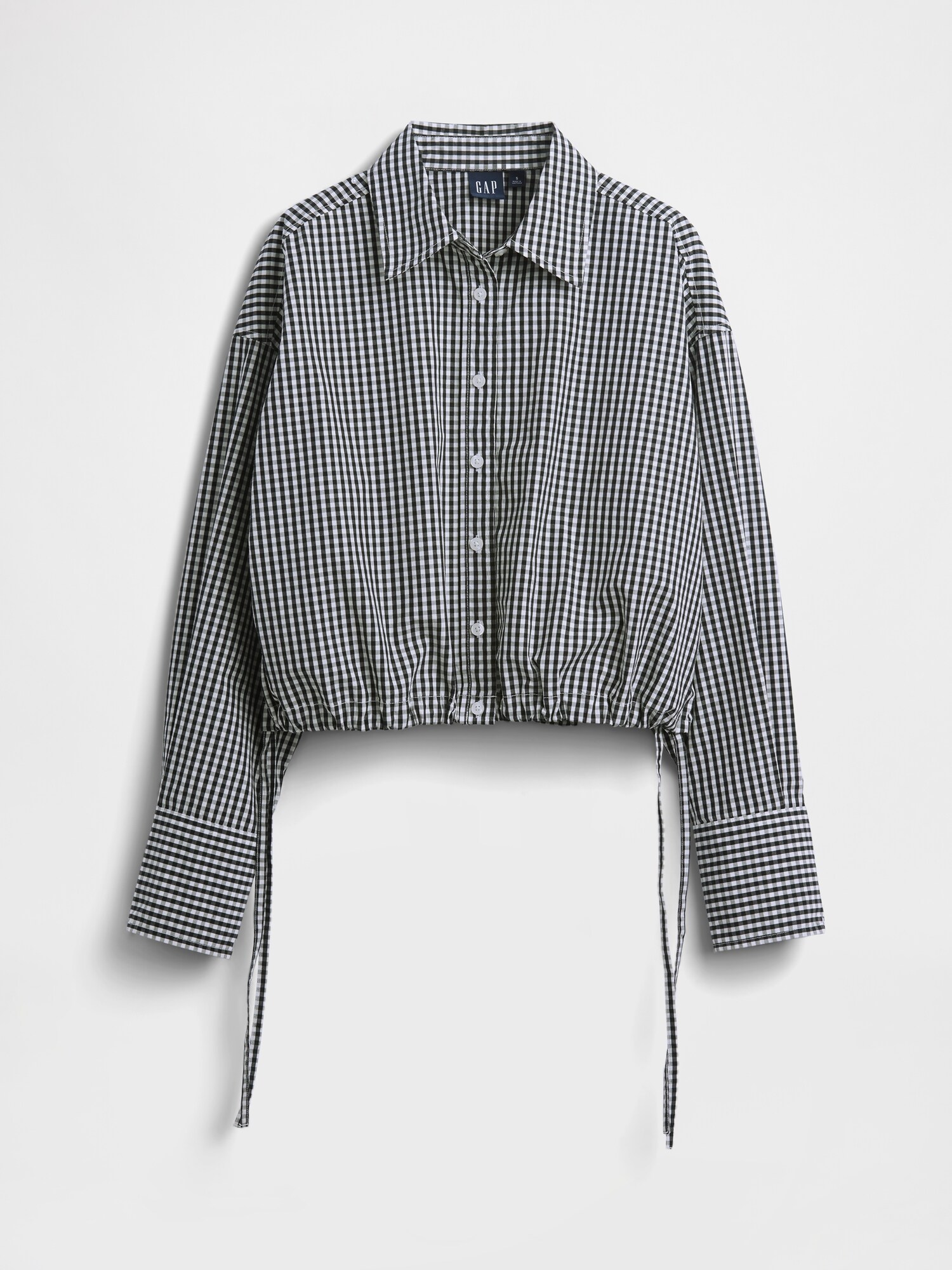 ポプリン オーバーサイズ 裾リボン クロップドシャツ-5