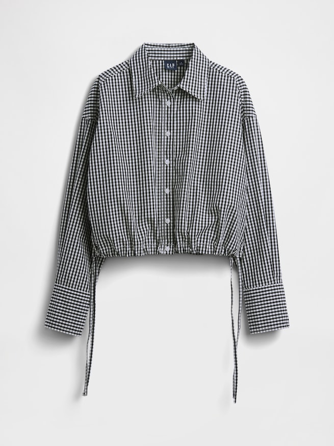 ポプリン オーバーサイズ 裾リボン クロップドシャツ-5