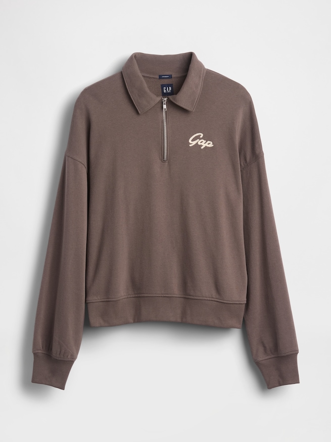 ヴィンテージソフト フレンチテリー オーバーサイズ GAPロゴ クロップド ハーフジップ プルオーバー-4