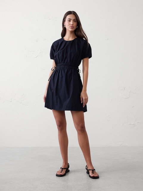 Poplin Pleated Mini Dress