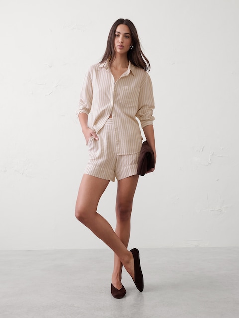 SHORT TOUT-ALLER À TAILLE HAUTE EN MÉLANGE DE LIN