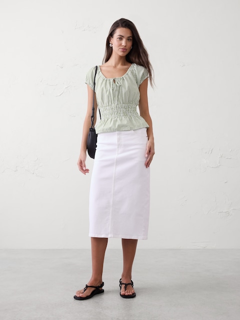 Elastic Scoop-Neck Top