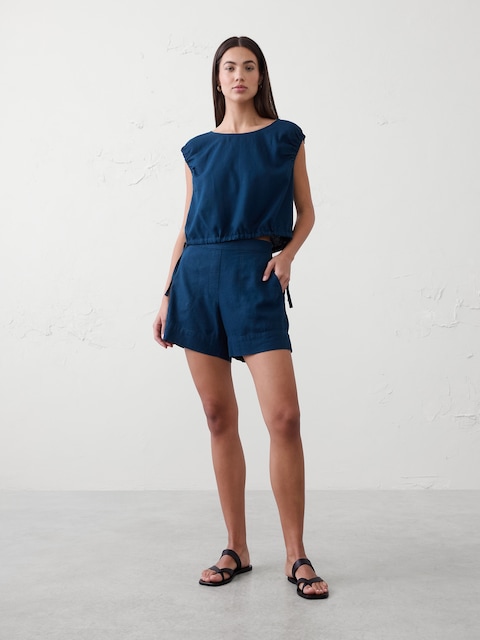 High-Rise Linen-Blend Pull-On Short