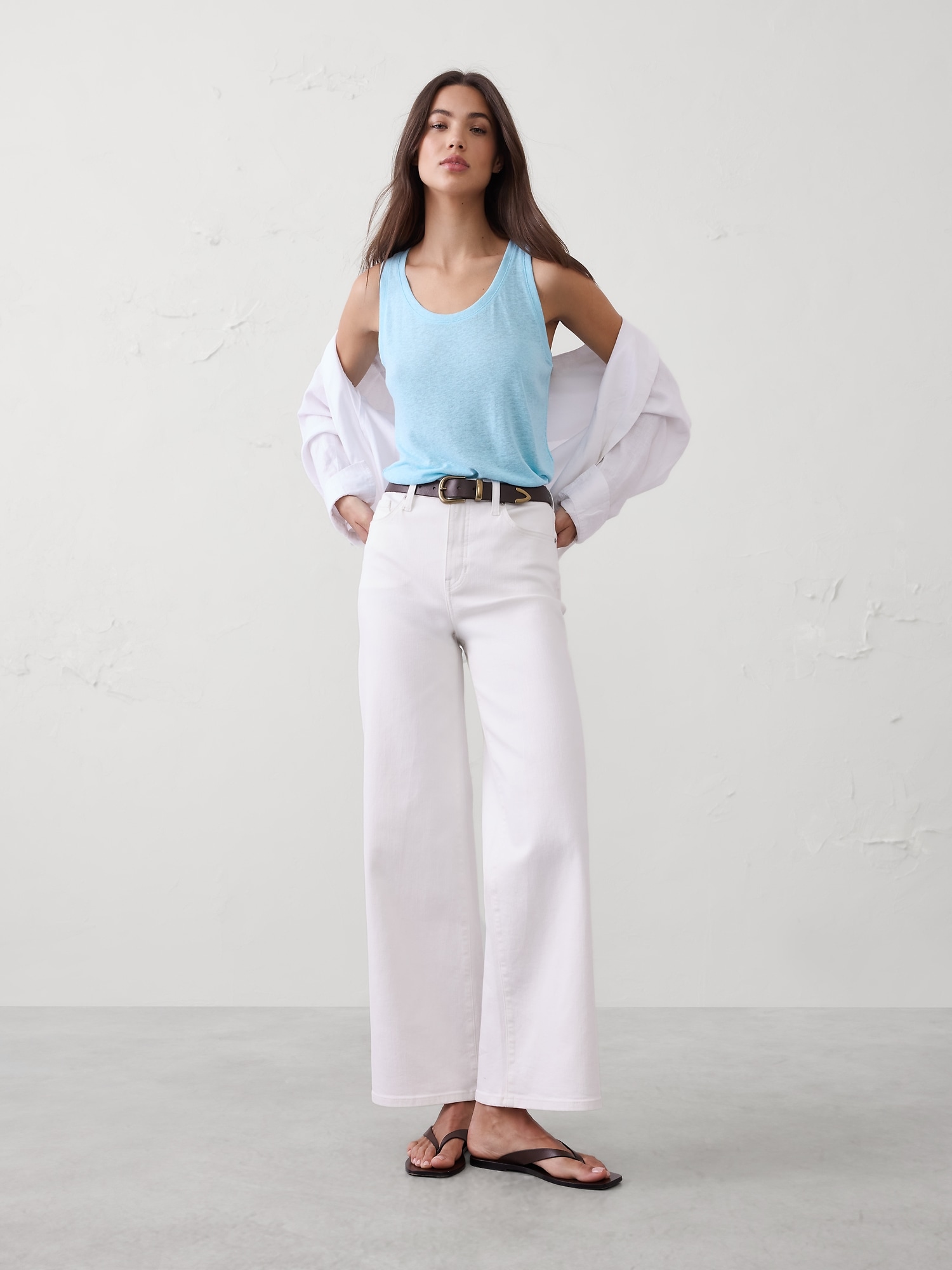 Linen-Blend Scoop-Neck Tank