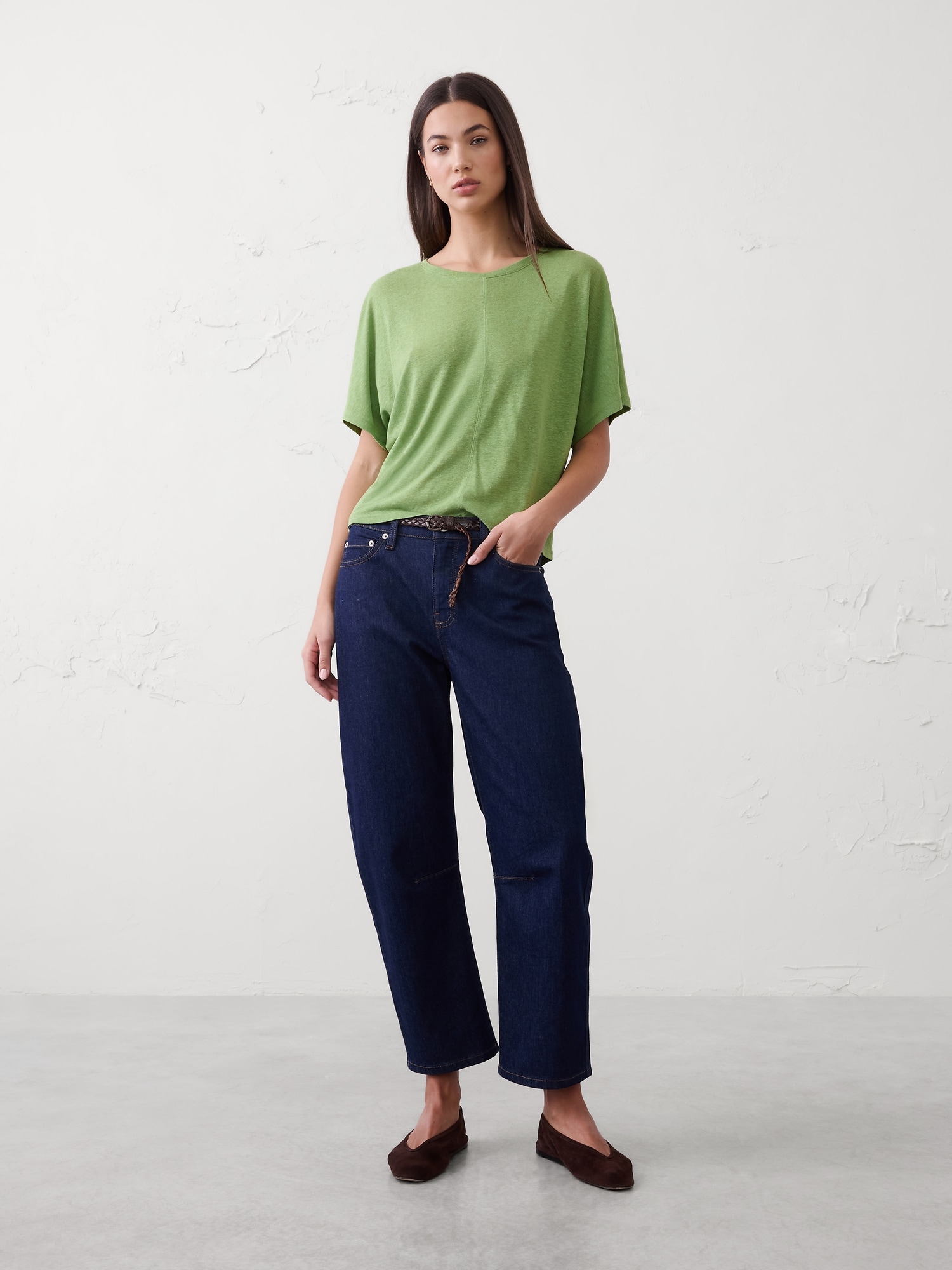 Linen-Blend Dolman-Sleeve T-Shirt