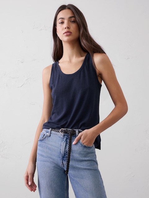 CAMISOLE EN MÉLANGE DE LIN À ENCOLURE DÉGAGÉE