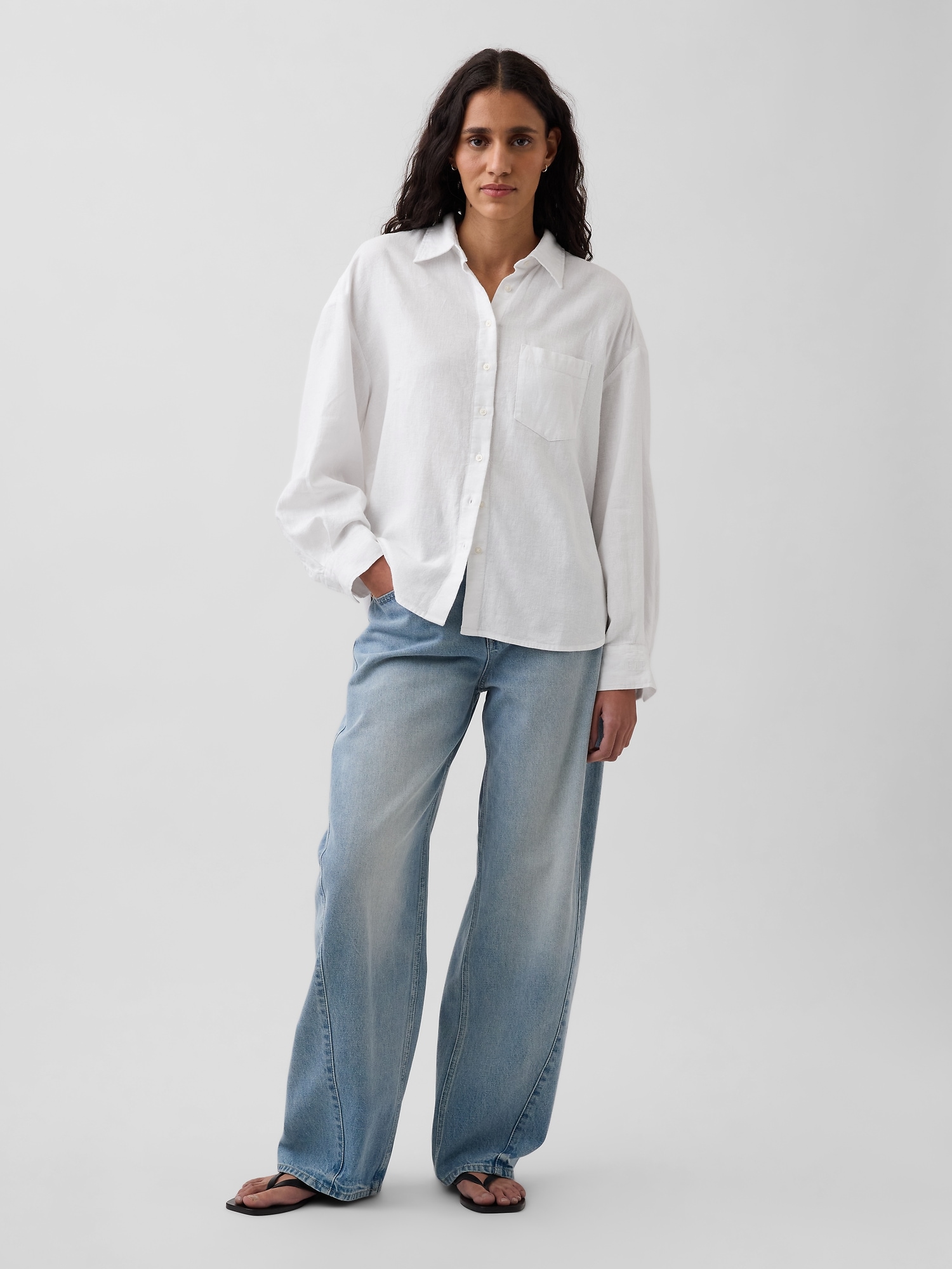 リネンブレンド オーバーサイズシャツ-1