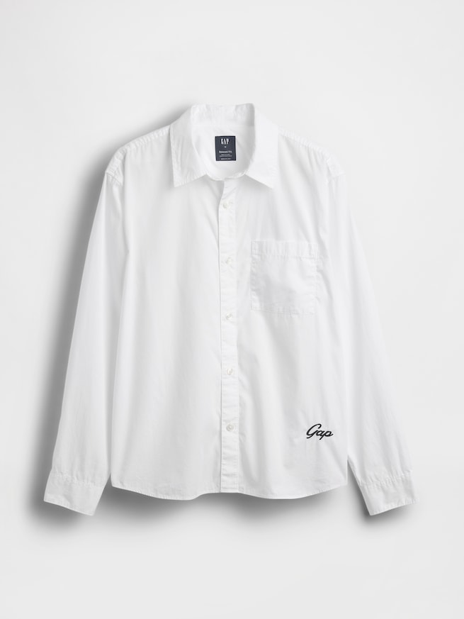 オーガニックコットン リラックスフィット GAPロゴ ポプリンシャツ-4