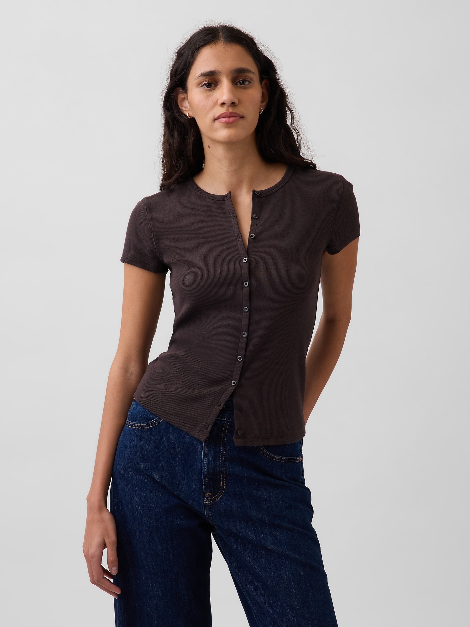 Modern Rib Button-Front Crew T-Shirt