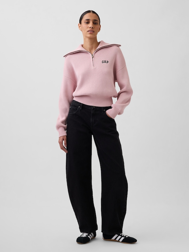 リラックスフィット GAPロゴ ハーフジップ プルオーバー クロップドセーター-1