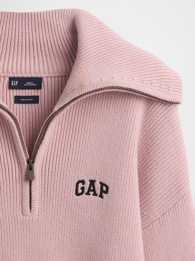 リラックスフィット GAPロゴ ハーフジップ プルオーバー クロップドセーター-4