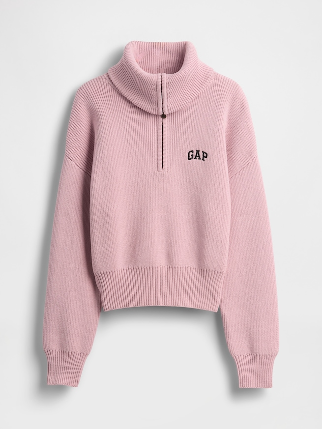 リラックスフィット GAPロゴ ハーフジップ プルオーバー クロップドセーター-5