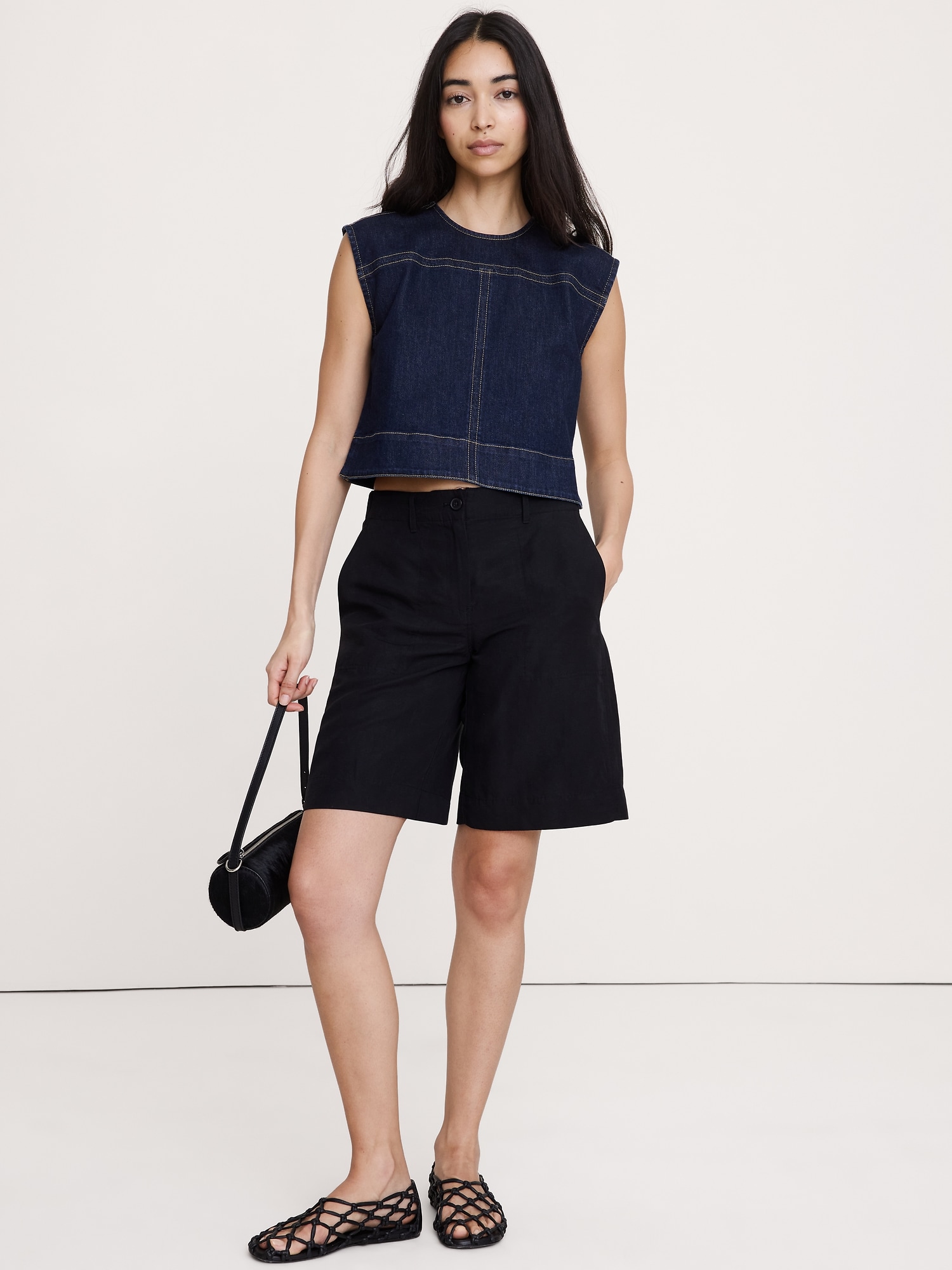 トップステッチ デニム トップス-0