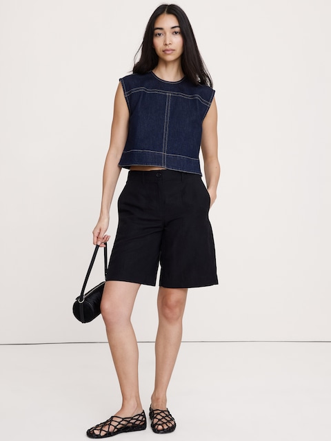 HAUT EN DENIM À SURPIQÛRES