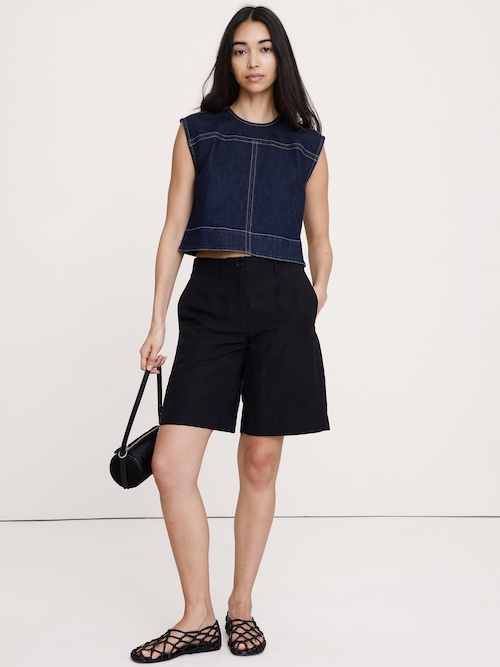 トップステッチ デニム トップス