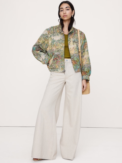 BLOUSON D'AVIATEUR EN JACQUARD FLEURI
