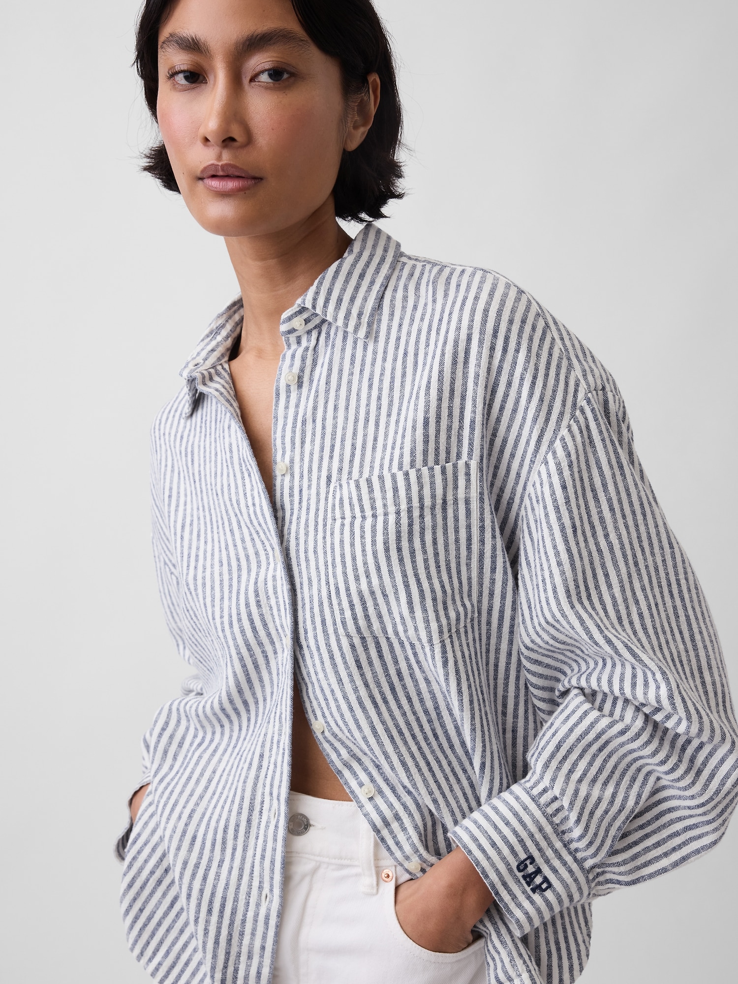 リネンブレンド オーバーサイズシャツ-3