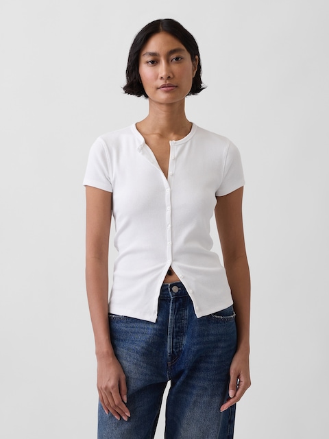 Modern Rib Button-Front Crew T-Shirt