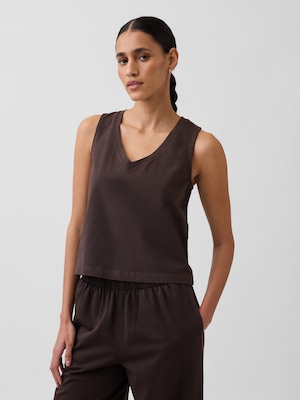 ヘビーウェイト Vネック クロップド シェルタンクトップ