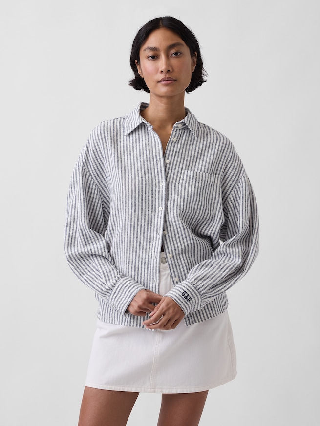 リネンブレンド オーバーサイズシャツ-0