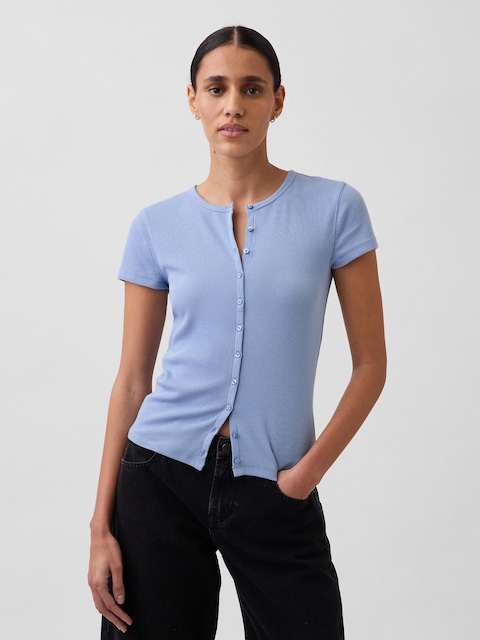 Modern Rib Button-Front Crew T-Shirt