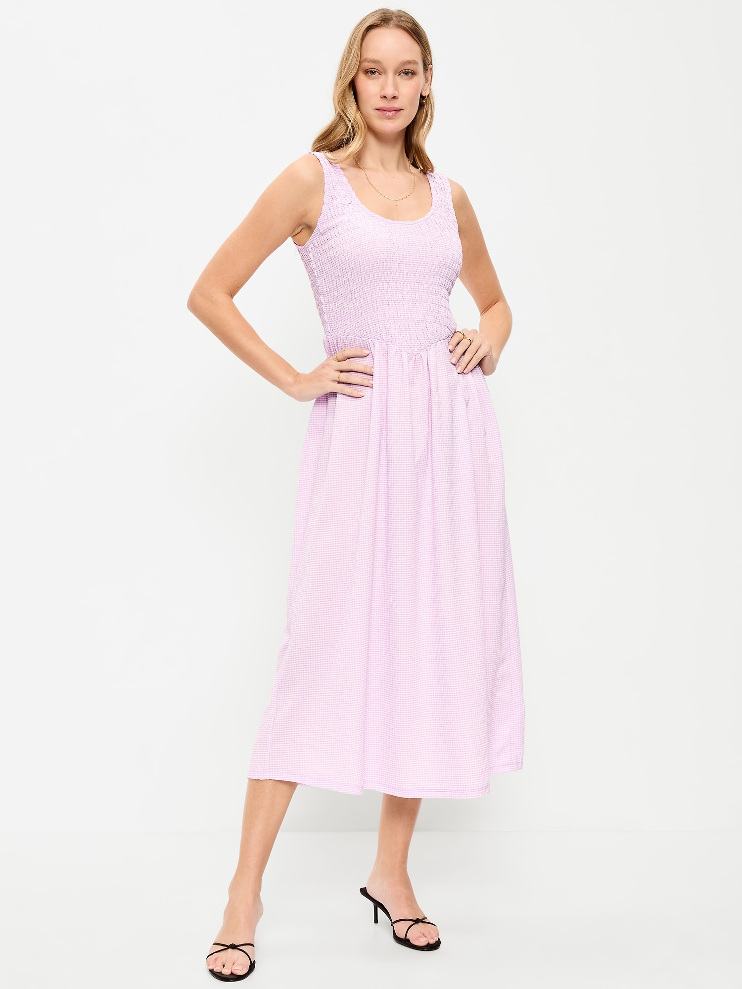 Fit & Flare Lightweight Smocked-Bodice Midi Dress