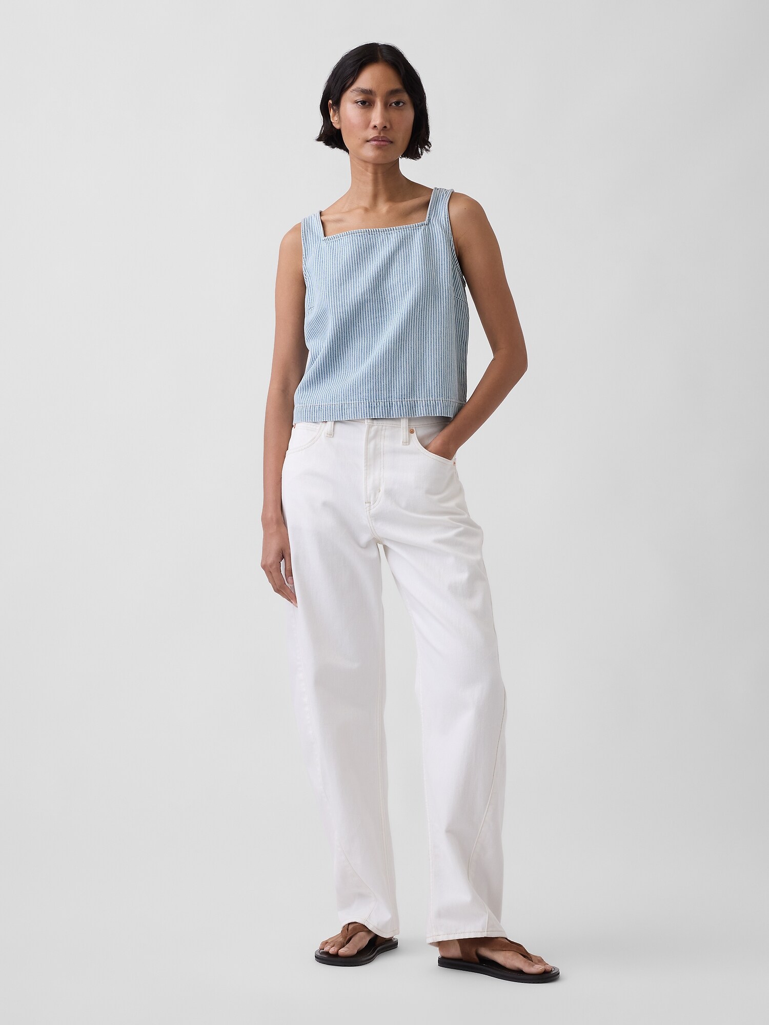 ウルトラソフトデニム ストライプ クロップド シェル タンクトップ-1