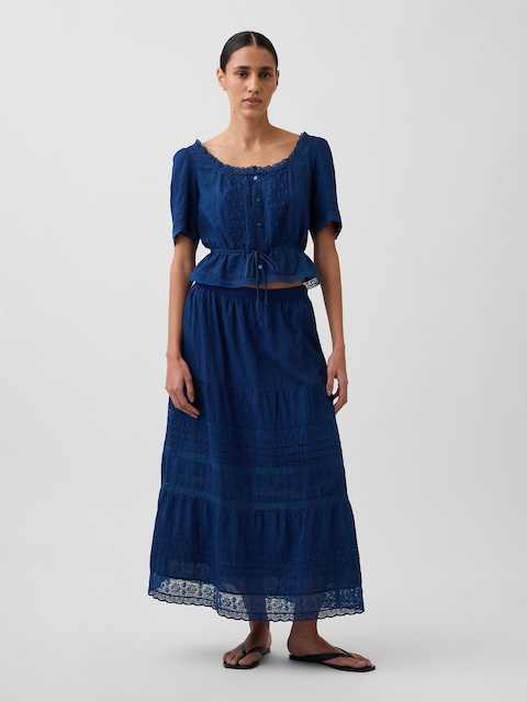 Lace-Trim Maxi Skirt