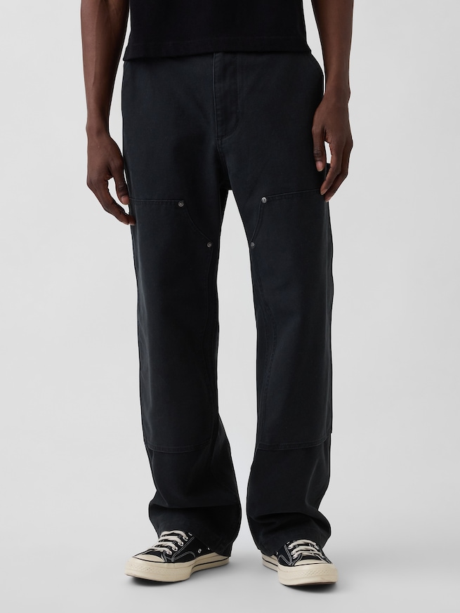 '90s ルーズフィット キャンバス ダブルニー カーペンターパンツ-1