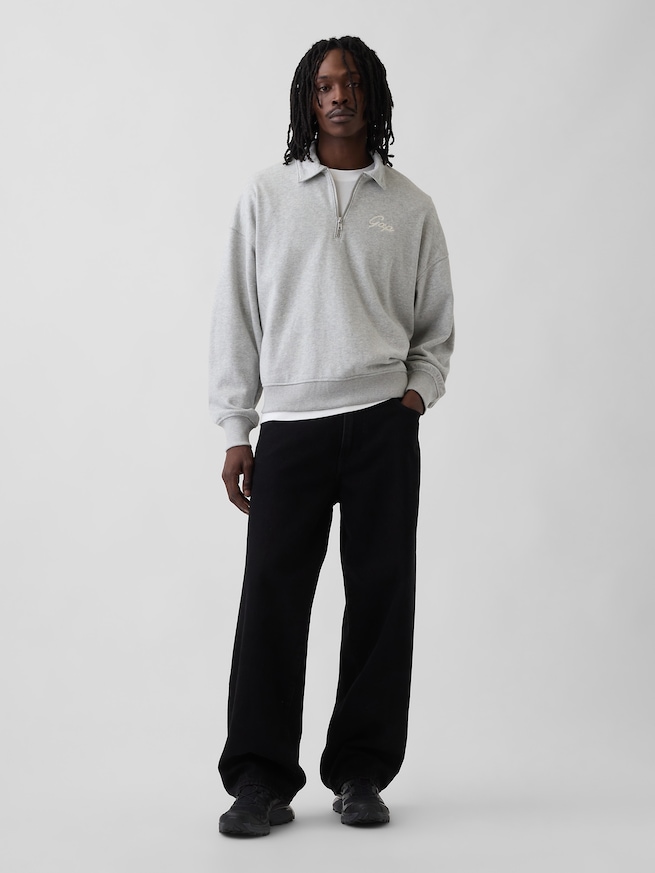 ヴィンテージソフト フレンチテリー オーバーサイズ GAPロゴ クロップド ハーフジップ プルオーバー-1