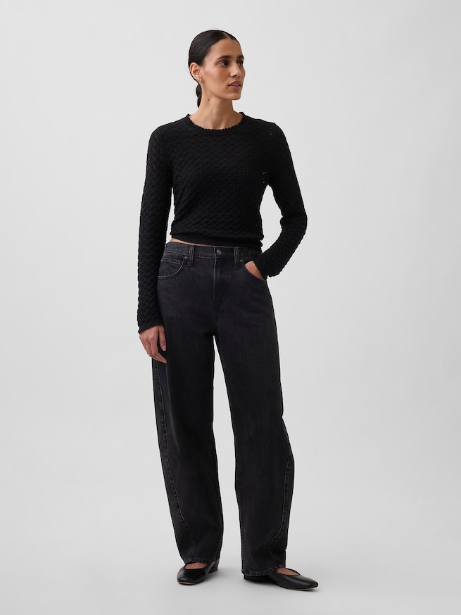 コットン100% ポインテール クロップドセーター-1